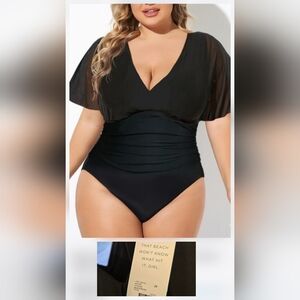 NWT Swim By Cacique Black V-Neck Swimsuit Size 24
